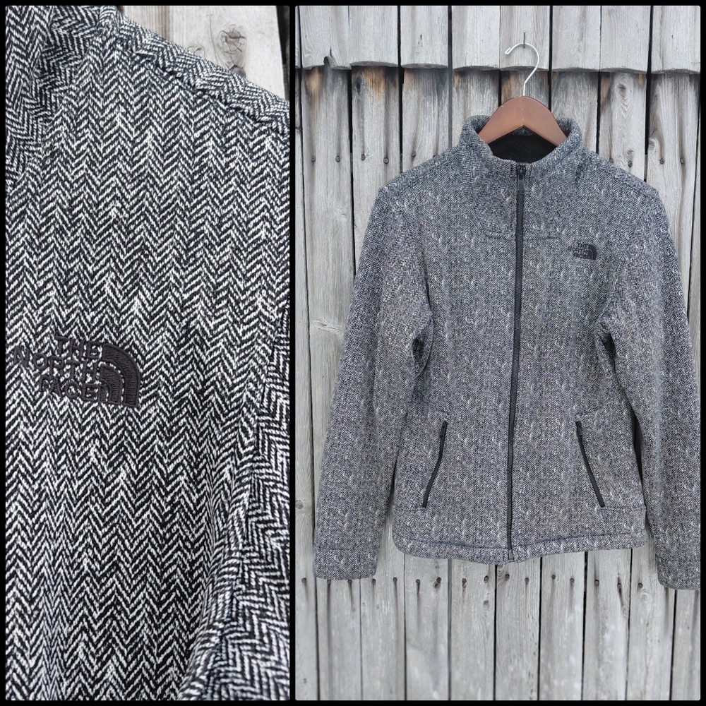 Dark grey & black herringbone North Face Apex Chromium lined jacket Womens S